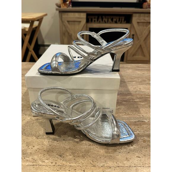 NEW Sandro Silver Metallic Leather Heel Sandals size 36 - Picture 8 of 9